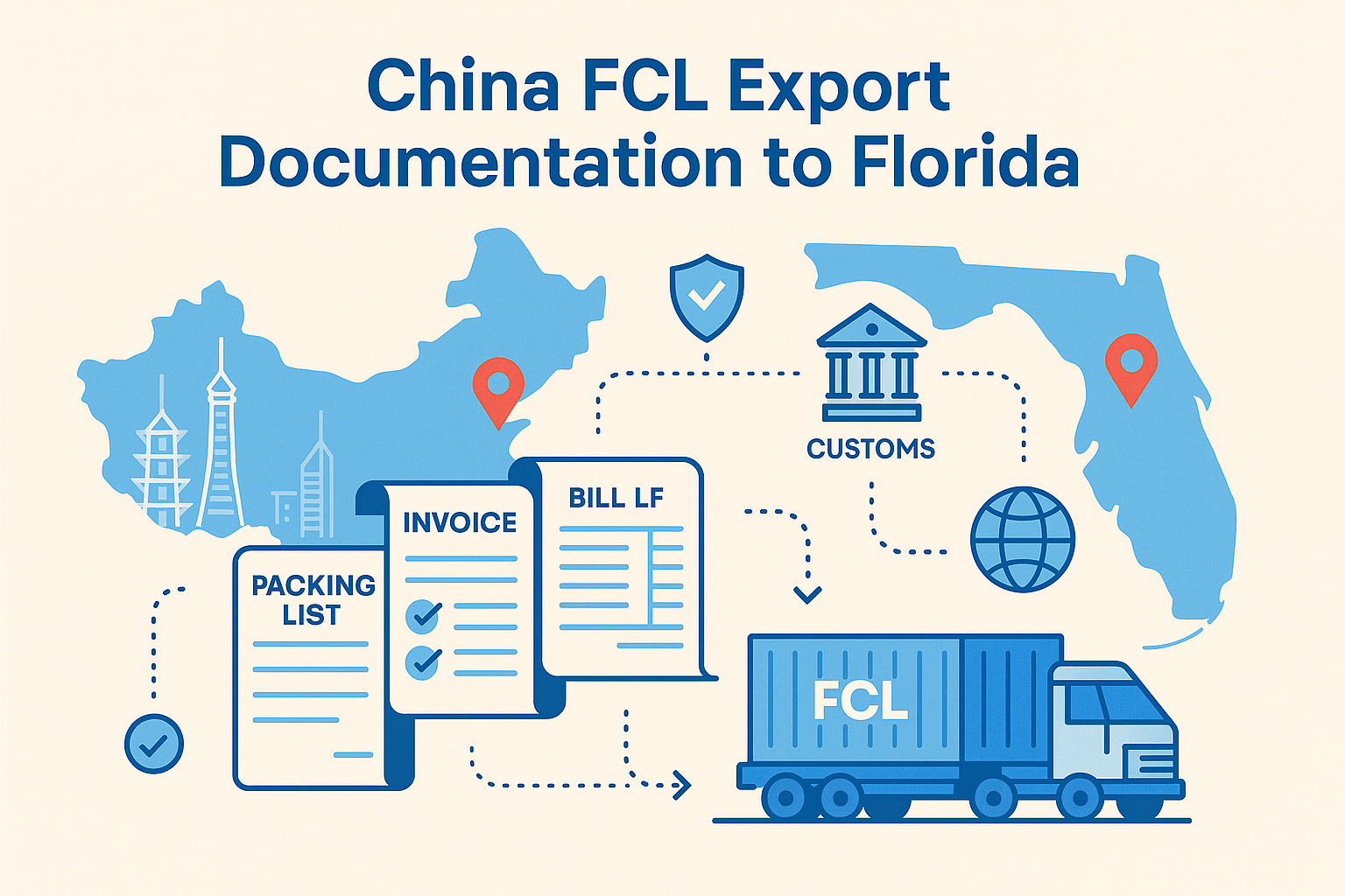 China FCL export documentation to Florida