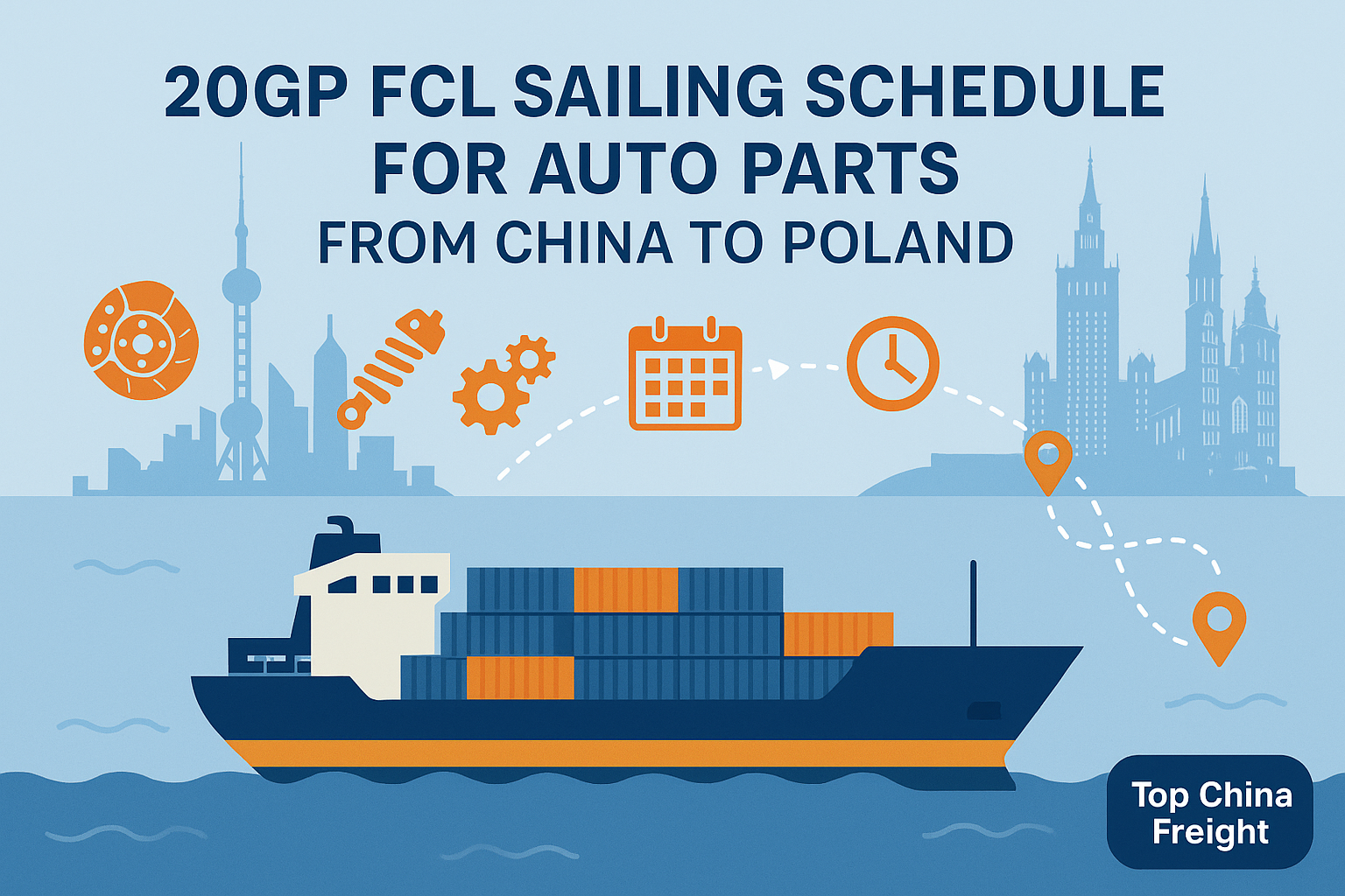 20GP FCL sailing schedule for auto parts from China to Poland