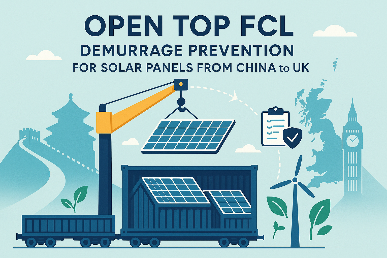 Open Top FCL demurrage prevention for solar panels from China to UK
