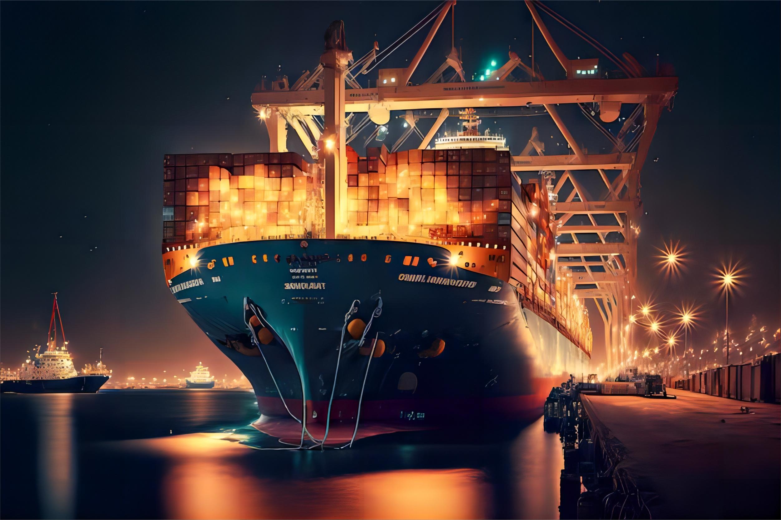 Map highlighting shipping routes from China to East Coast USA ports