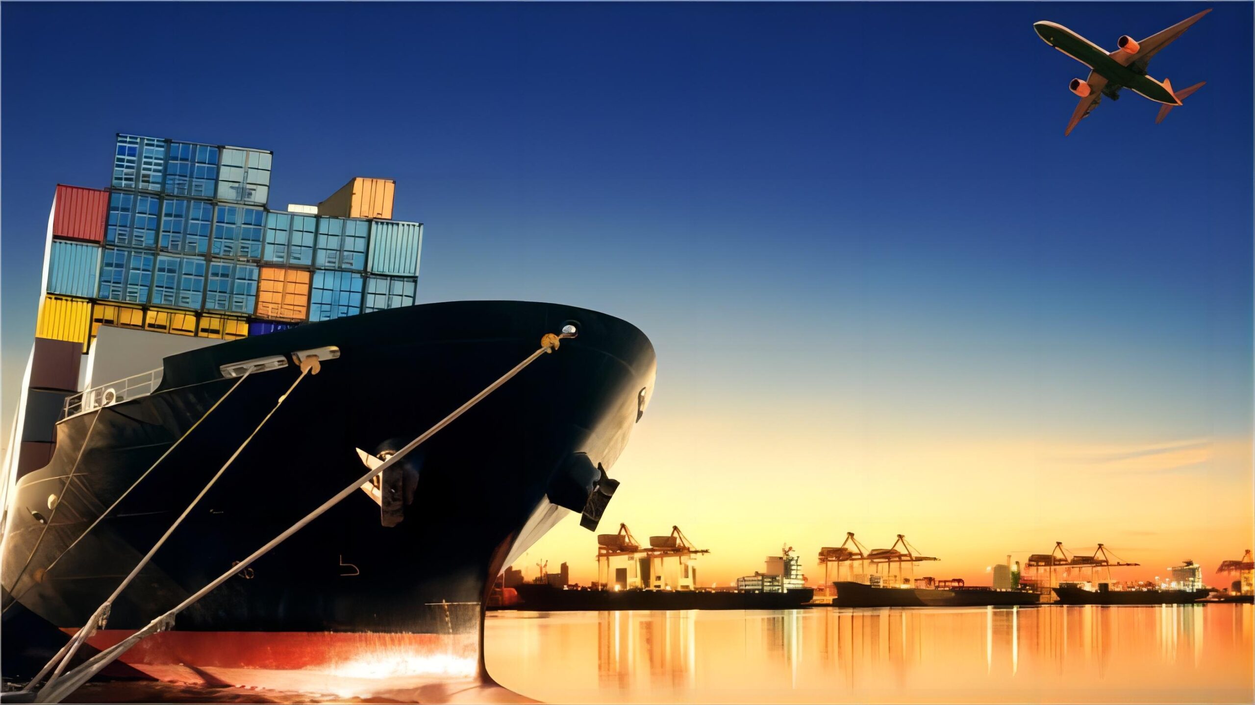 Container ship at sea carrying electronics cargo