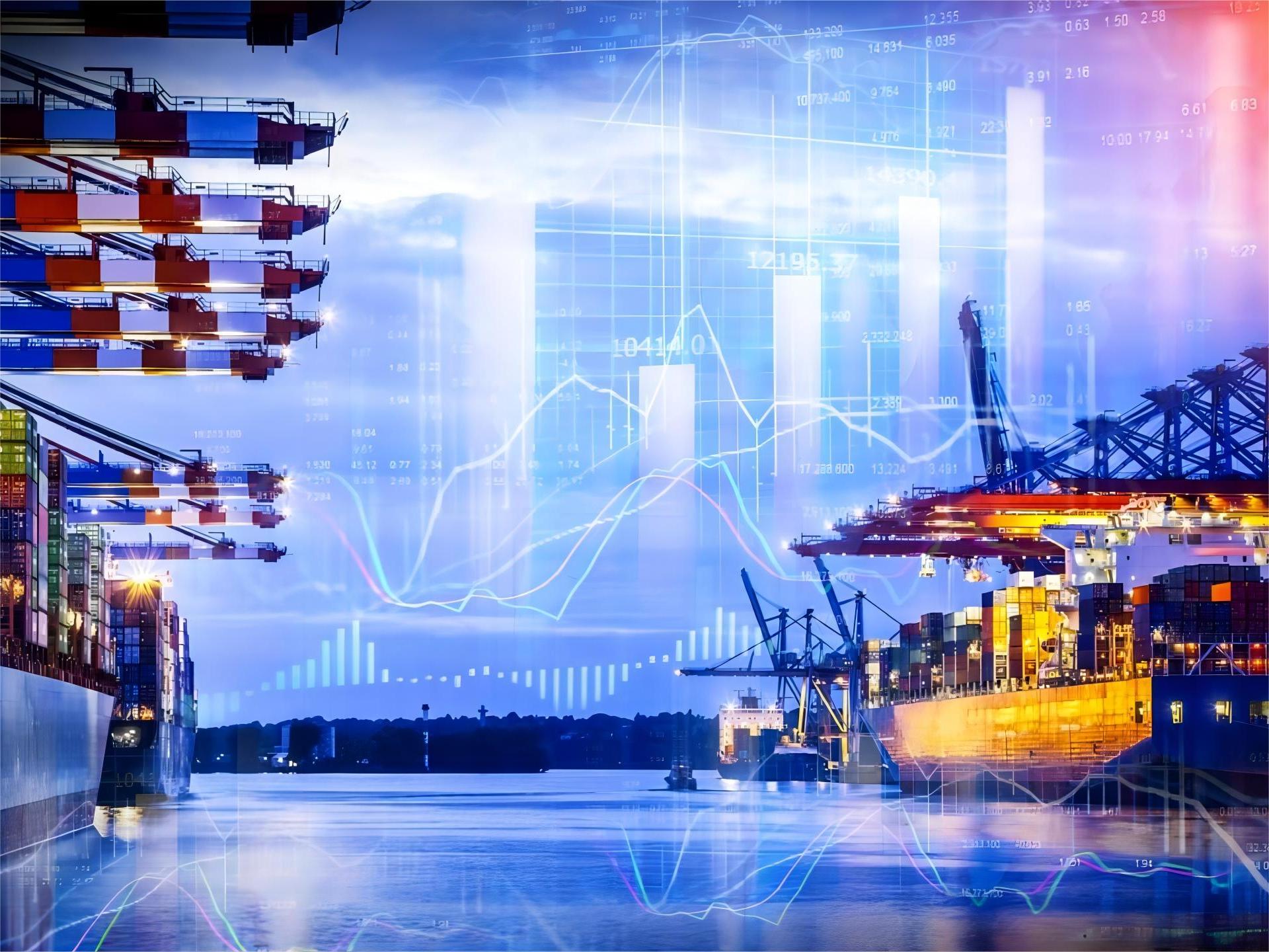 Cargo ship with 40HQ containers at a busy port