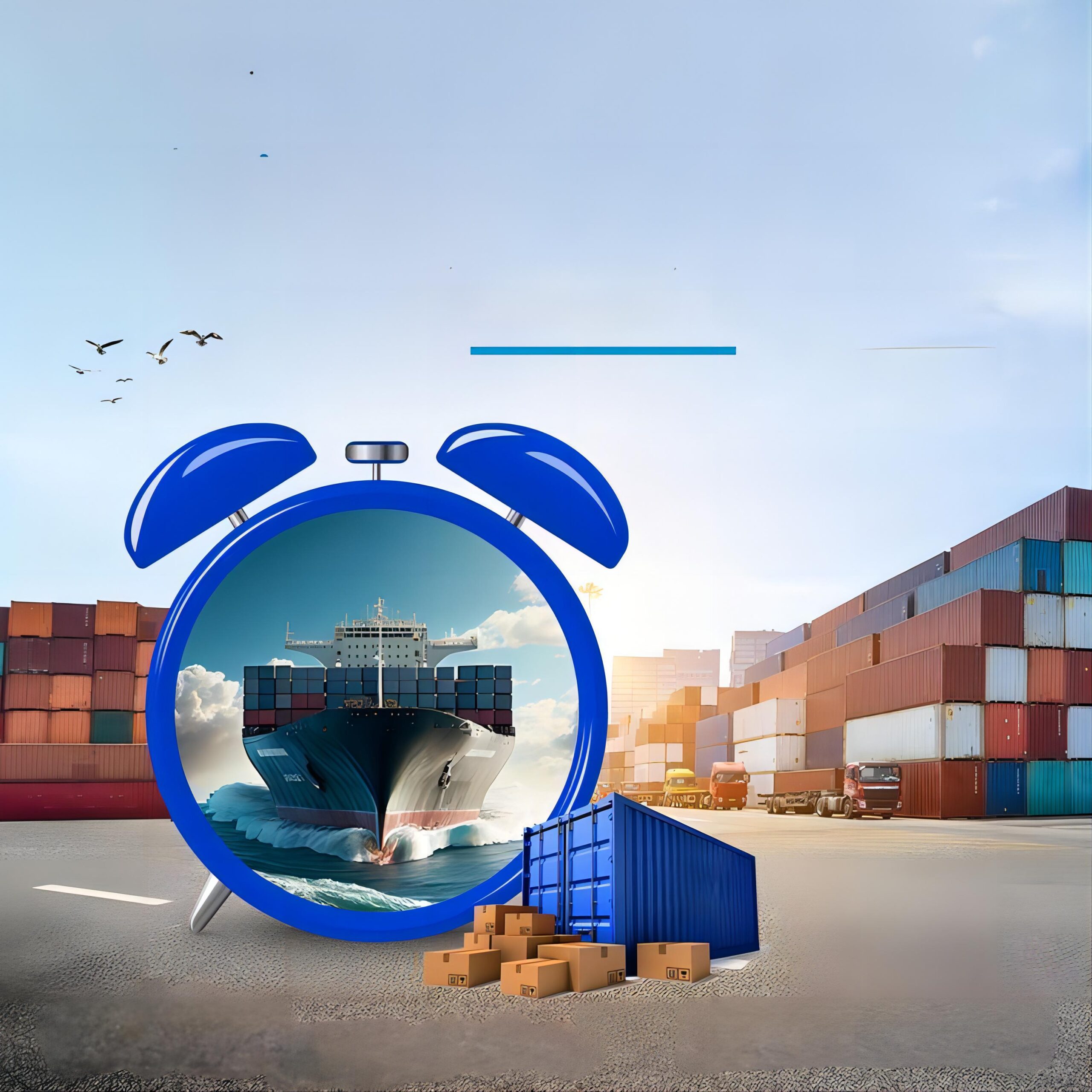 Container ship at port, symbolizing international trade