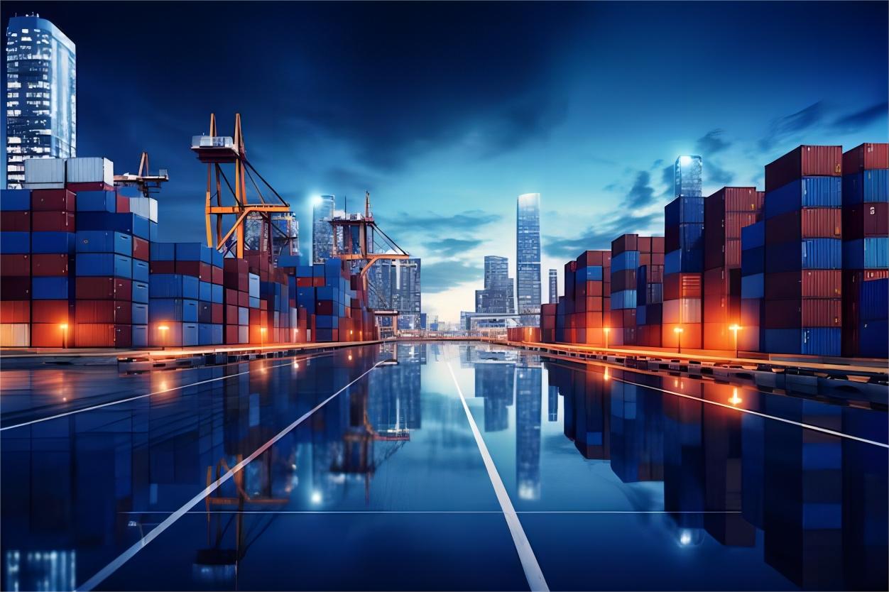 Container ships at a busy port in Long Beach, California