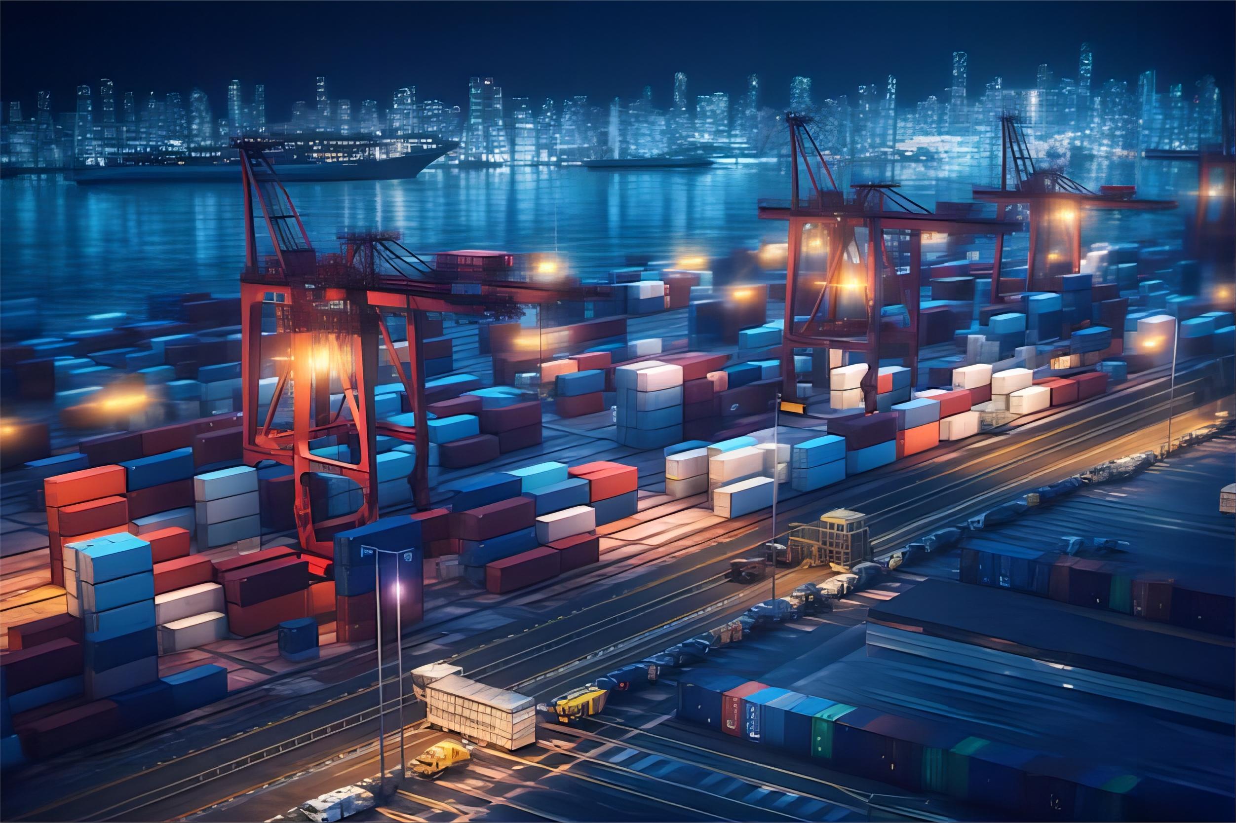 Flat rack container being loaded with oversized cargo at a port