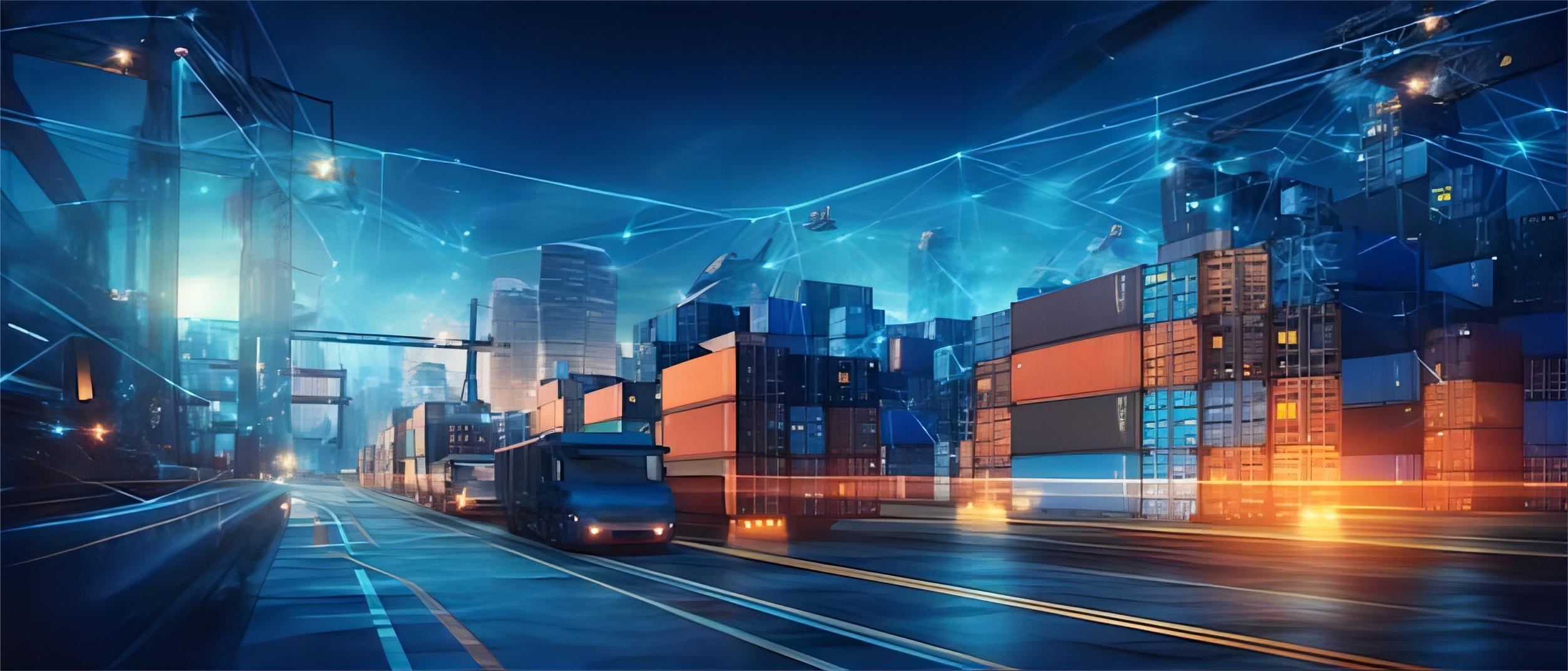 Shipping containers at a bustling port