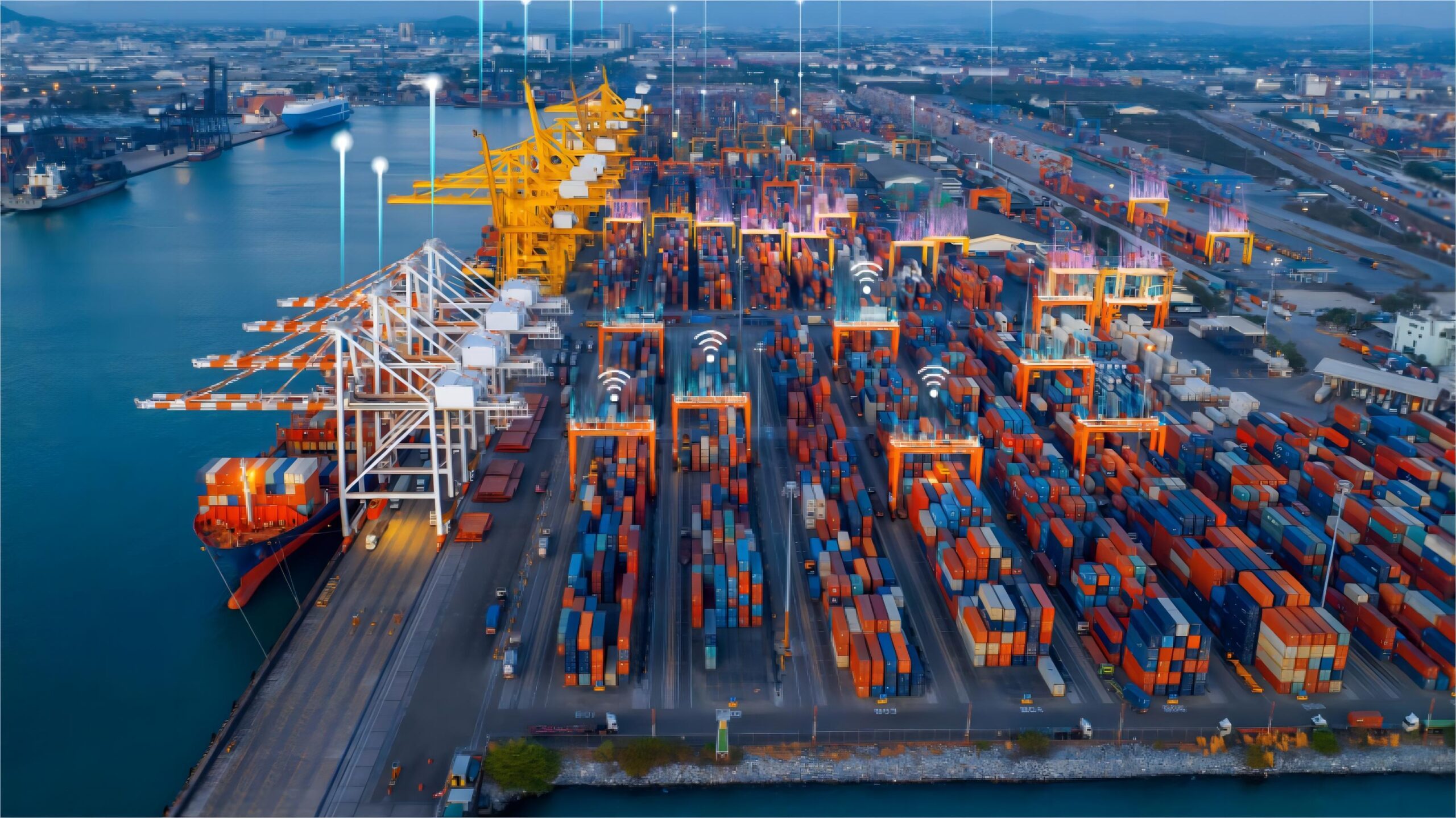 FCL shipping containers stacked at a bustling port in China