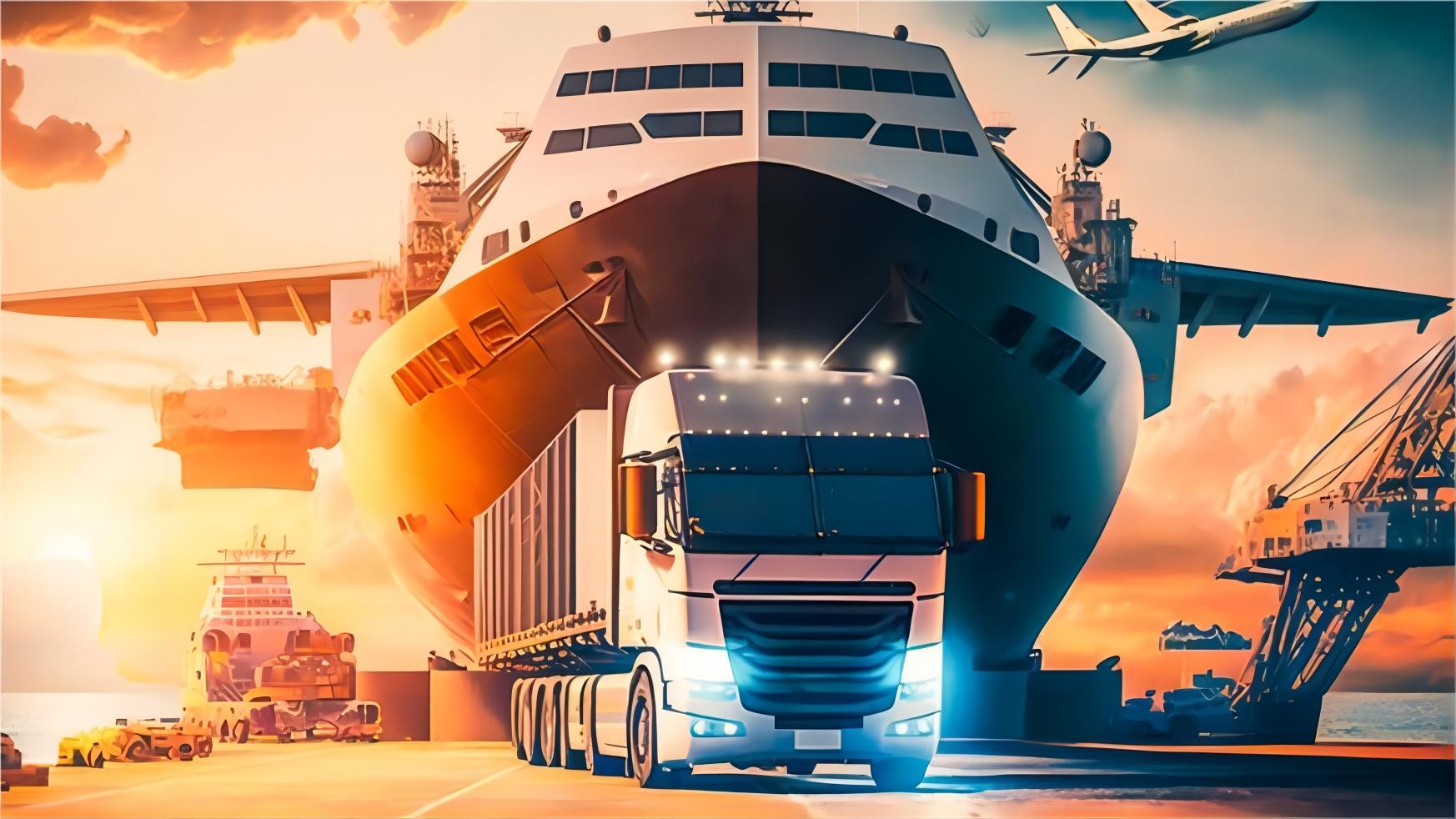 Cargo ship with containers sailing on the ocean