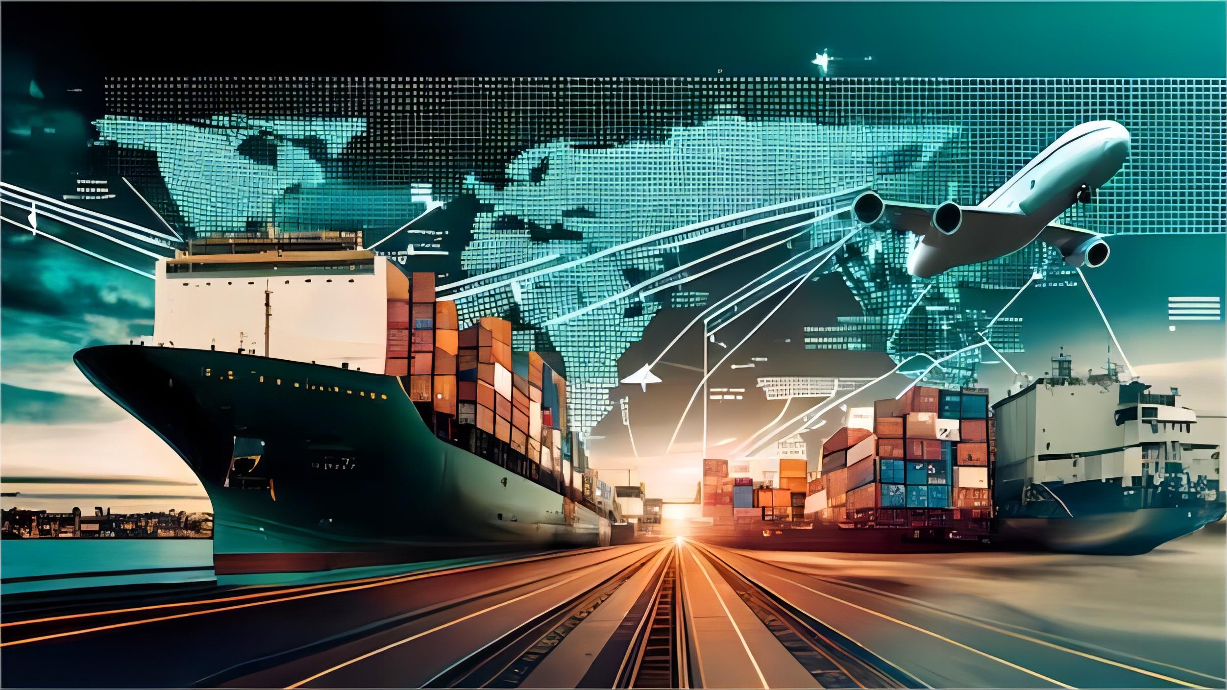 Global map showing shipping routes from China to Houston