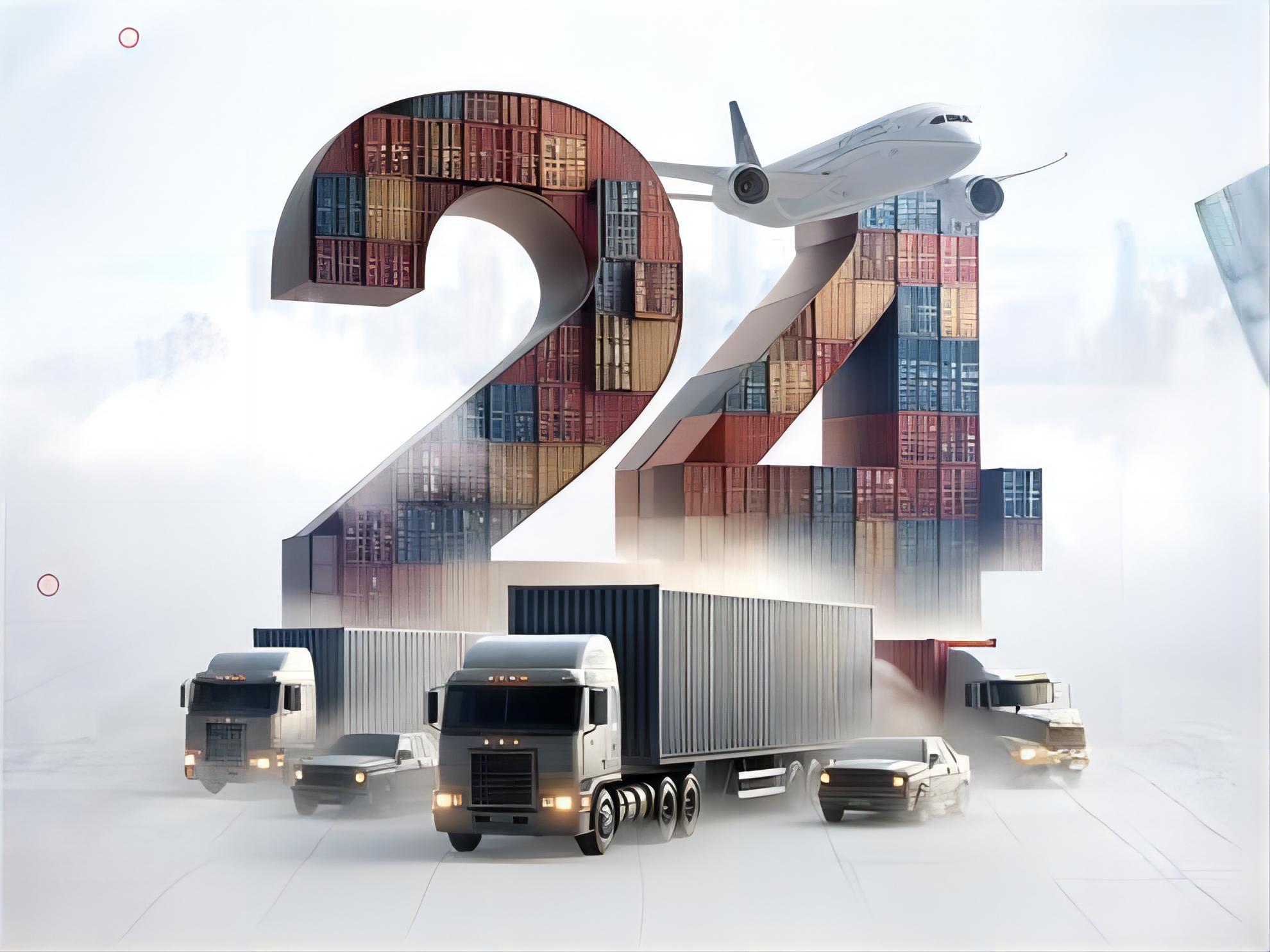 Shipping containers stacked at a busy port, symbolizing global trade and logistics