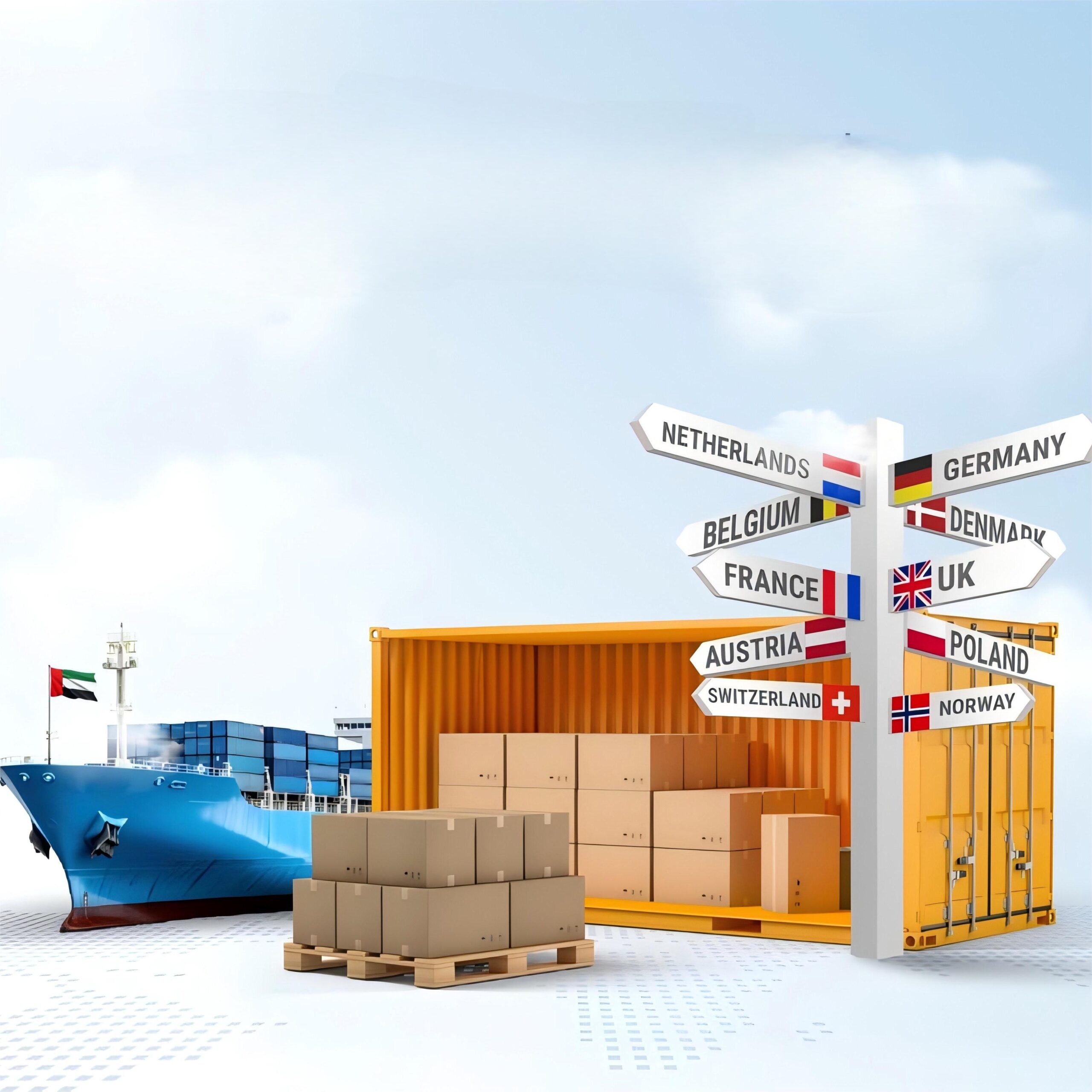 Shipping containers at a busy port, illustrating global logistics challenges