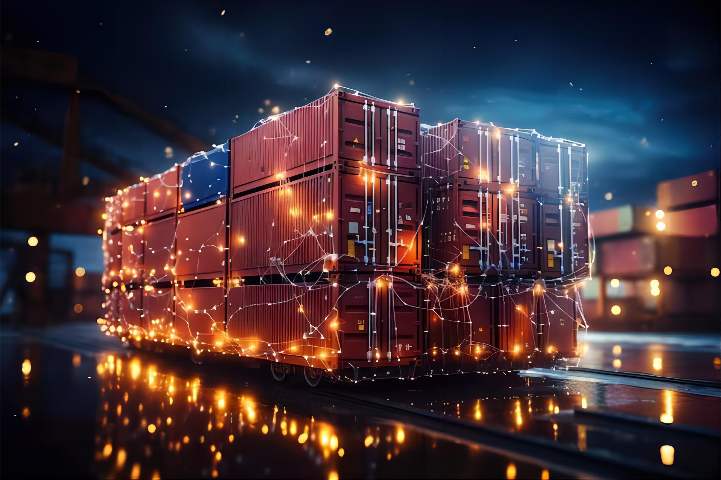 Refrigerated shipping container being loaded at a Chinese port for textile export
