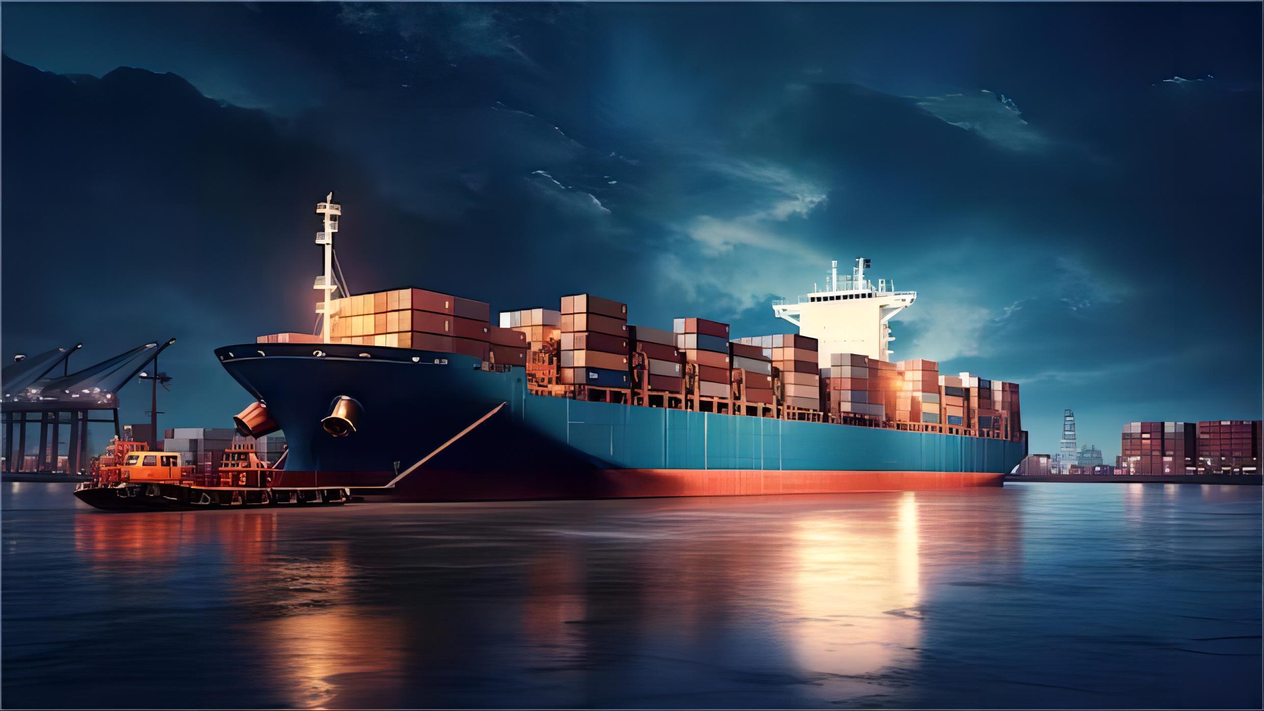 Container ship loaded with 40HQ containers transporting solar panels