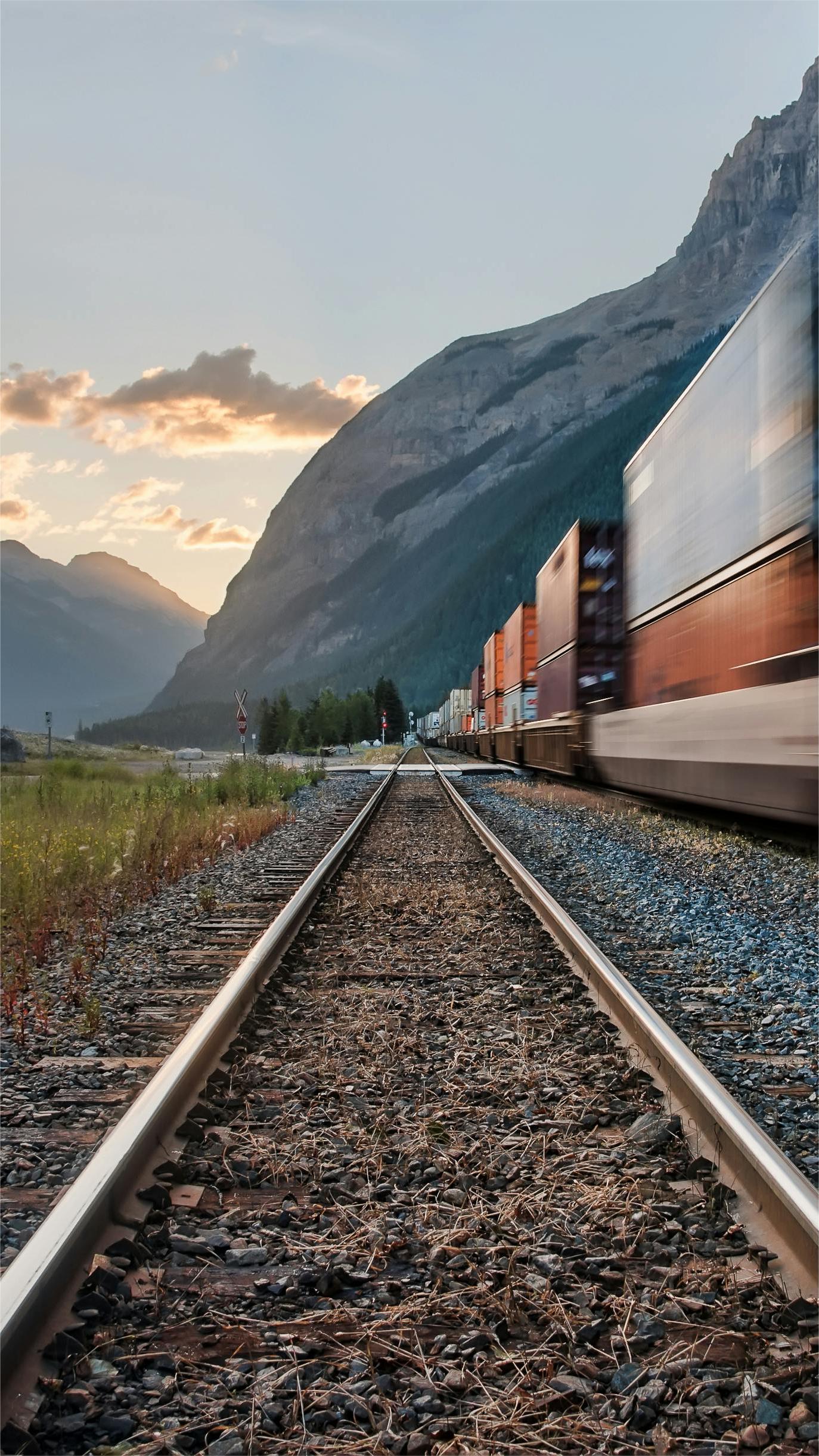 Rail freight train crossing the Silk Road route to Europe