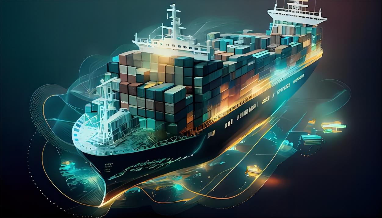 Global cargo ships navigating ocean routes