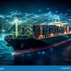 Cargo ship moving containers across the ocean