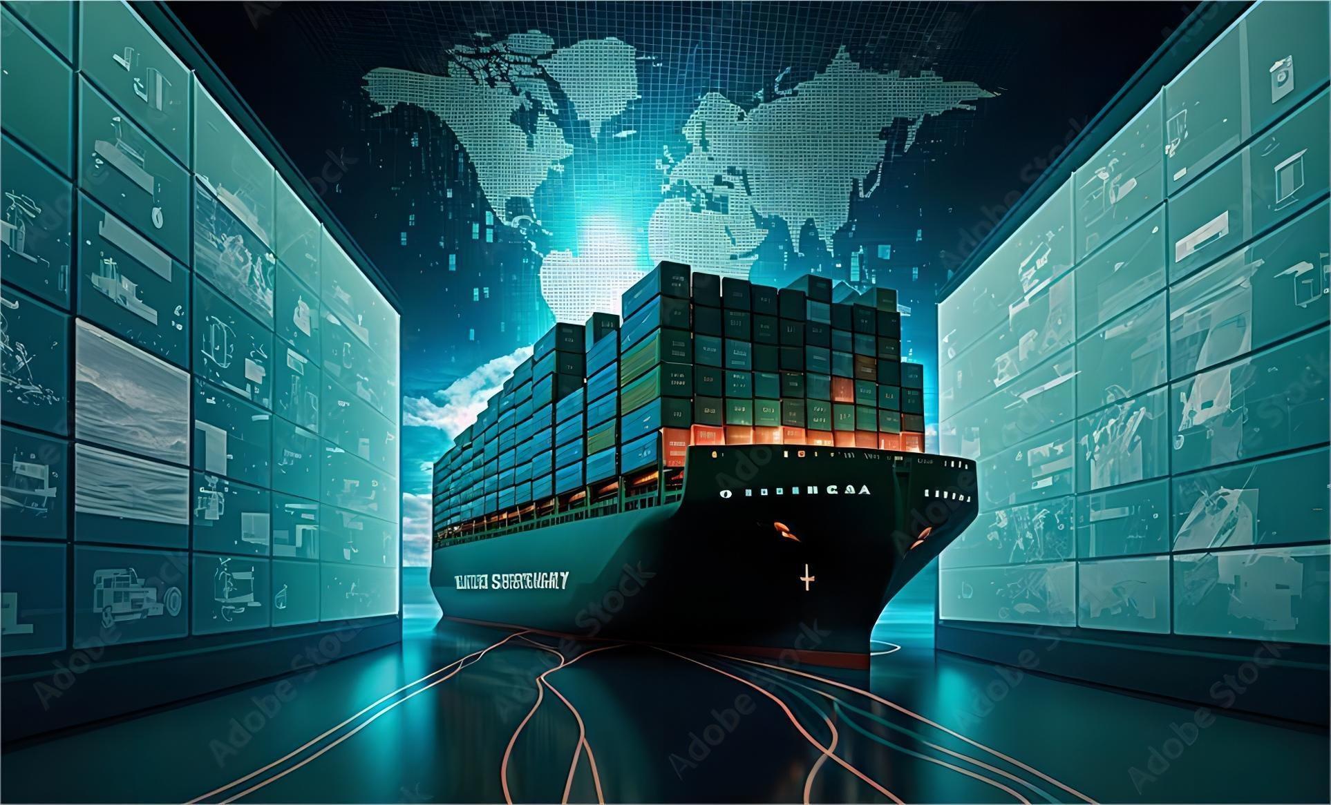 Cargo ships at a busy international port