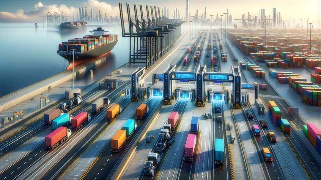Cargo ship in a modern port