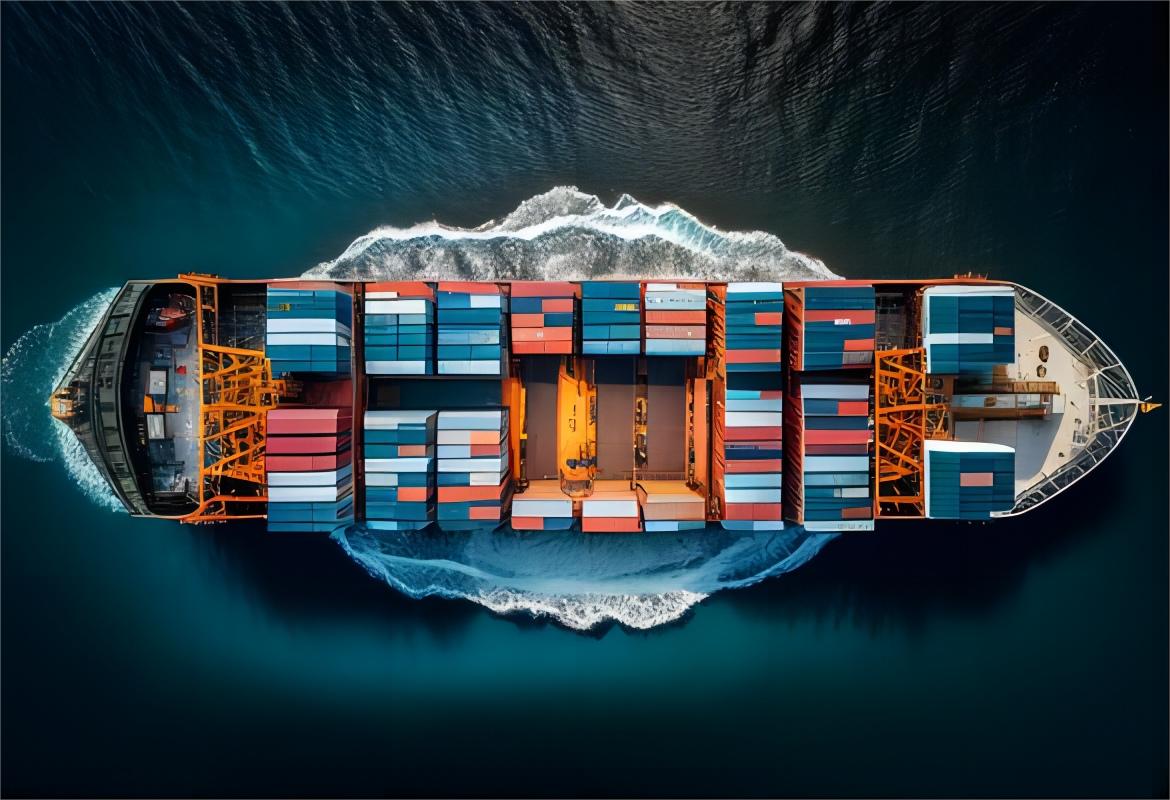 Global cargo ships at a busy port