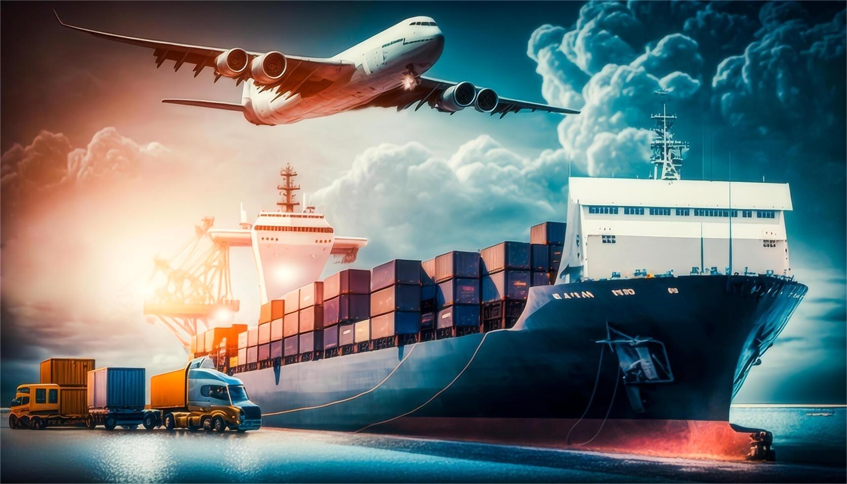 International container ship at port